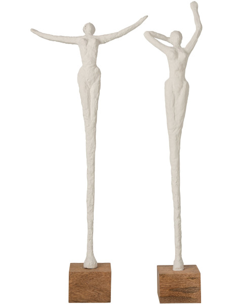 Lot de 2 statues femme résine blanche et manguier 28,5x16x71,5 cm Mireyne J-Line - 1