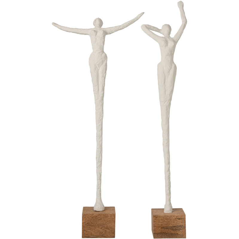 Lot de 2 statues femme résine blanche et manguier 28,5x16x71,5 cm Mireyne J-Line - 1