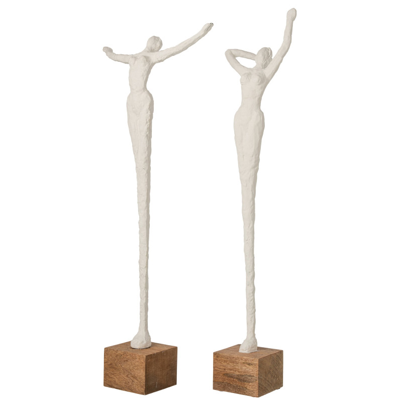 Lot de 2 statues femme résine blanche et manguier 28,5x16x71,5 cm Mireyne J-Line - 2