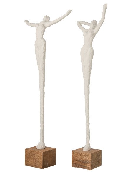 Lot de 2 statues femme résine blanche et manguier 28,5x16x71,5 cm Mireyne J-Line - 2