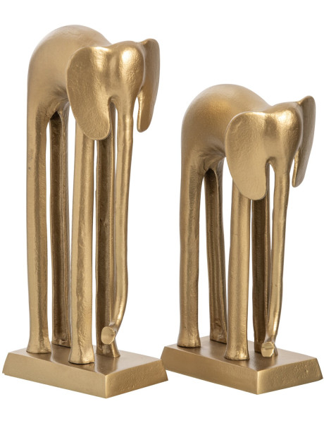 Lot de 2 statues éléphant métal doré 35 et 42 cm Svenald J-Line - 1