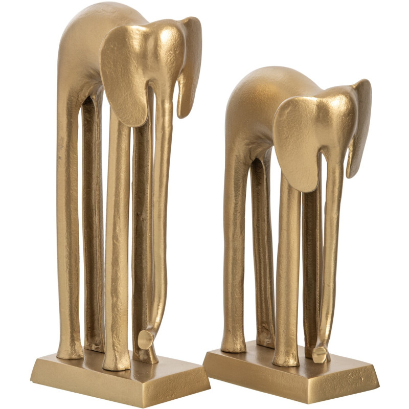 Lot de 2 statues éléphant métal doré 35 et 42 cm Svenald J-Line - 1