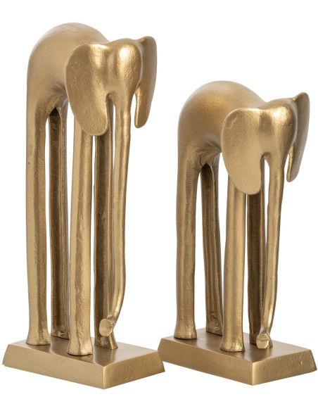 Lot de 2 statues éléphant métal doré 35 et 42 cm Svenald J-Line - 1
