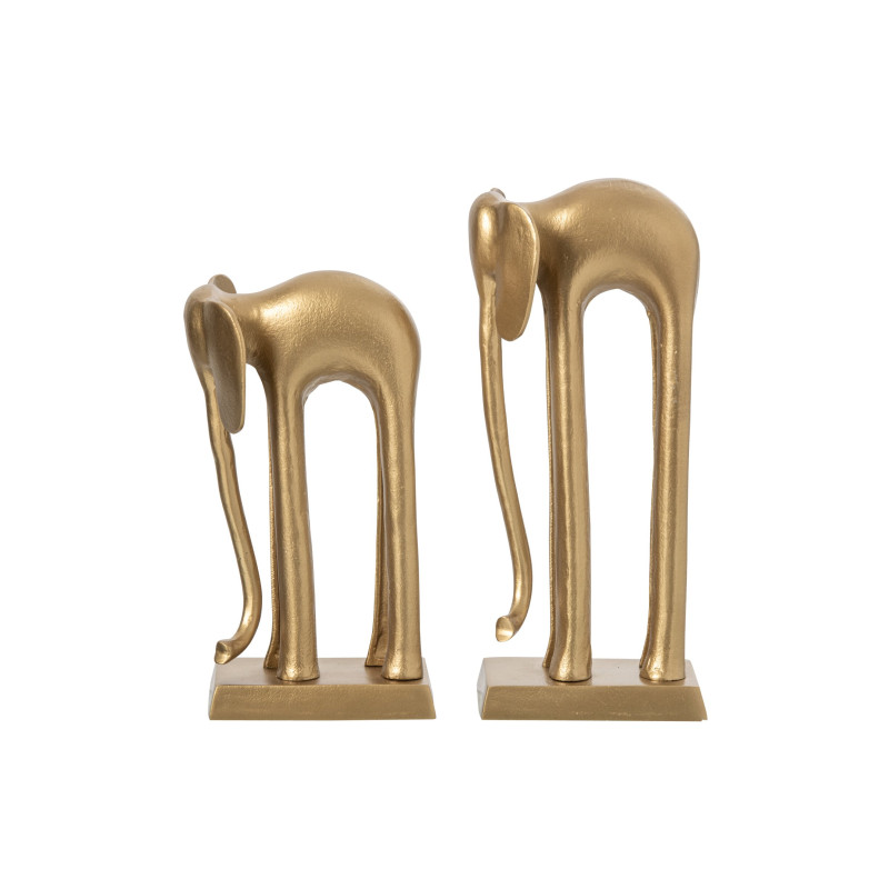 Lot de 2 statues éléphant métal doré 35 et 42 cm Svenald J-Line - 2