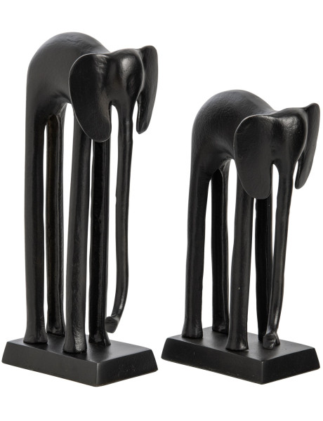 Lot de 2 statues éléphant métal noir 35 et 42 cm Svenald J-Line - 1