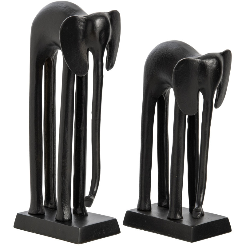 Lot de 2 statues éléphant métal noir 35 et 42 cm Svenald J-Line - 1