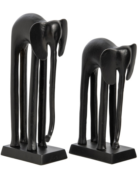 Lot de 2 statues éléphant métal noir 35 et 42 cm Svenald J-Line - 1