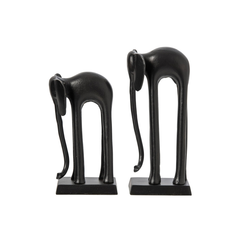 Lot de 2 statues éléphant métal noir 35 et 42 cm Svenald J-Line - 3
