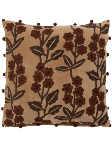 Coussin floral coton camel chocolat 45x45 cm Ankeike J-Line - 1