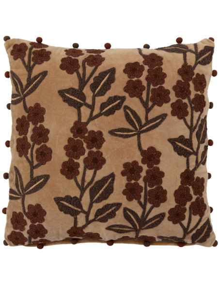 Coussin floral coton camel chocolat 45x45 cm Ankeike J-Line - 1