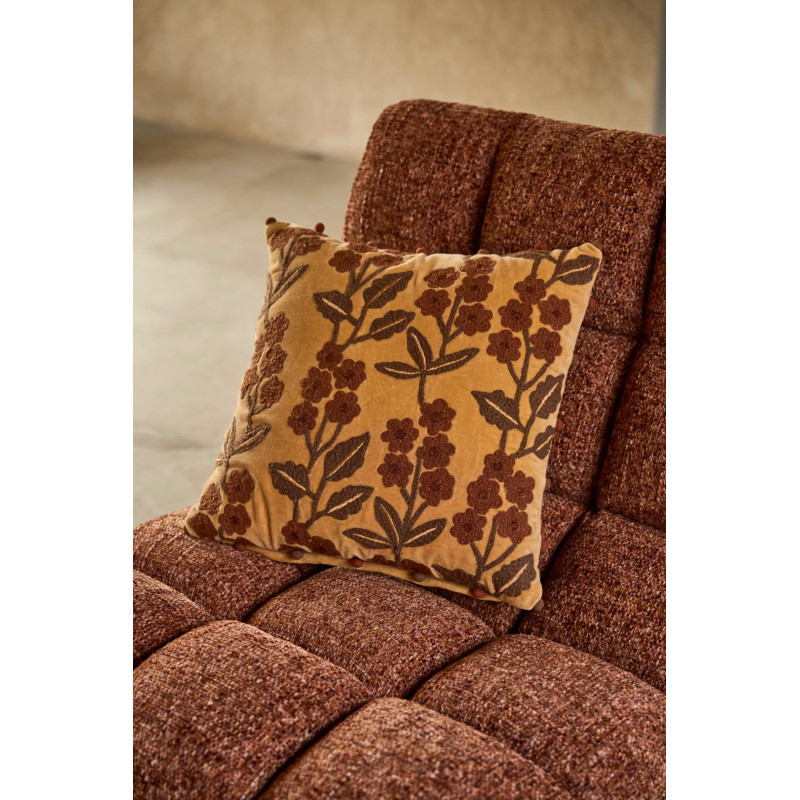 Coussin floral coton camel chocolat 45x45 cm Ankeike J-Line - 2