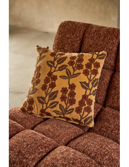 Coussin floral coton camel chocolat 45x45 cm Ankeike J-Line - 2