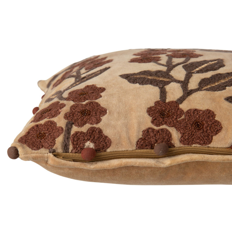 Coussin floral coton camel chocolat 45x45 cm Ankeike J-Line - 4
