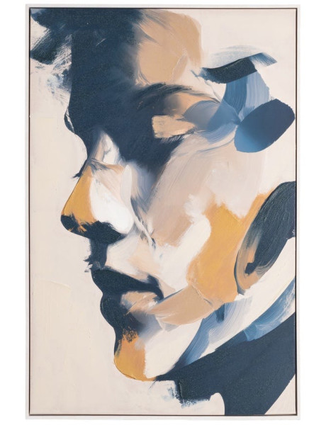 Tableau visage abstrait bleu pétrole beige sur toile 80x120 cm Hareledo Ixia - 1