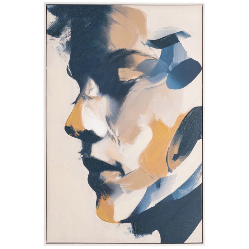Tableau visage abstrait bleu pétrole beige sur toile 80x120 cm Hareledo Ixia - 1