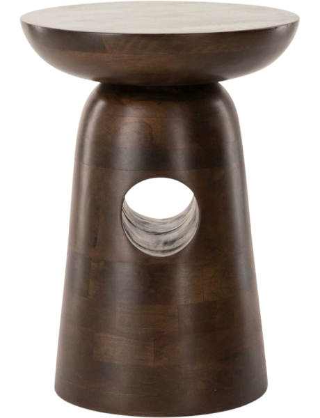 Bout de canapé rond en manguier brun chocolat Ø38 x H49 cm Edolo  - 1