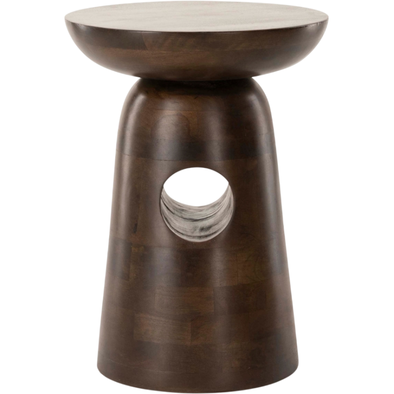 Bout de canapé rond en manguier brun chocolat Ø38 x H49 cm Edolo  - 1