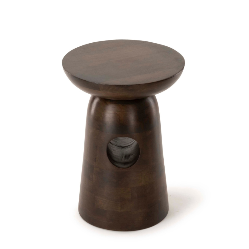 Bout de canapé rond en manguier brun chocolat Ø38 x H49 cm Edolo  - 2