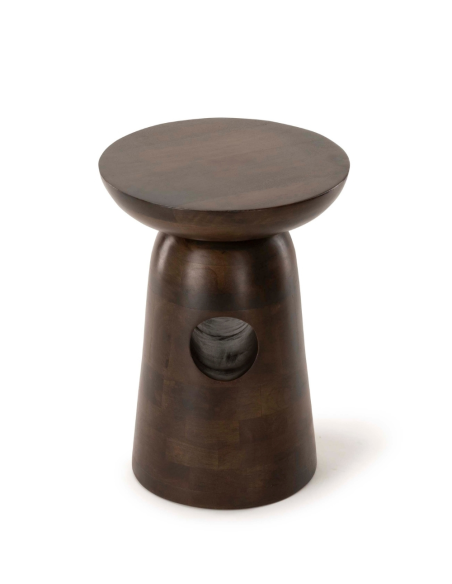 Bout de canapé rond en manguier brun chocolat Ø38 x H49 cm Edolo  - 2