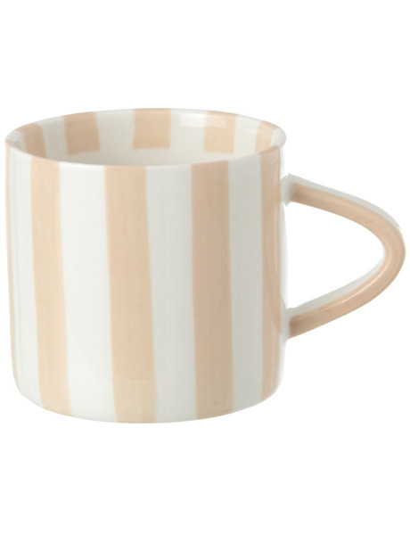 Mug en grès rayé beige et blanc 13,5x9,1x8,2 cm Nouweland J-Line - 1