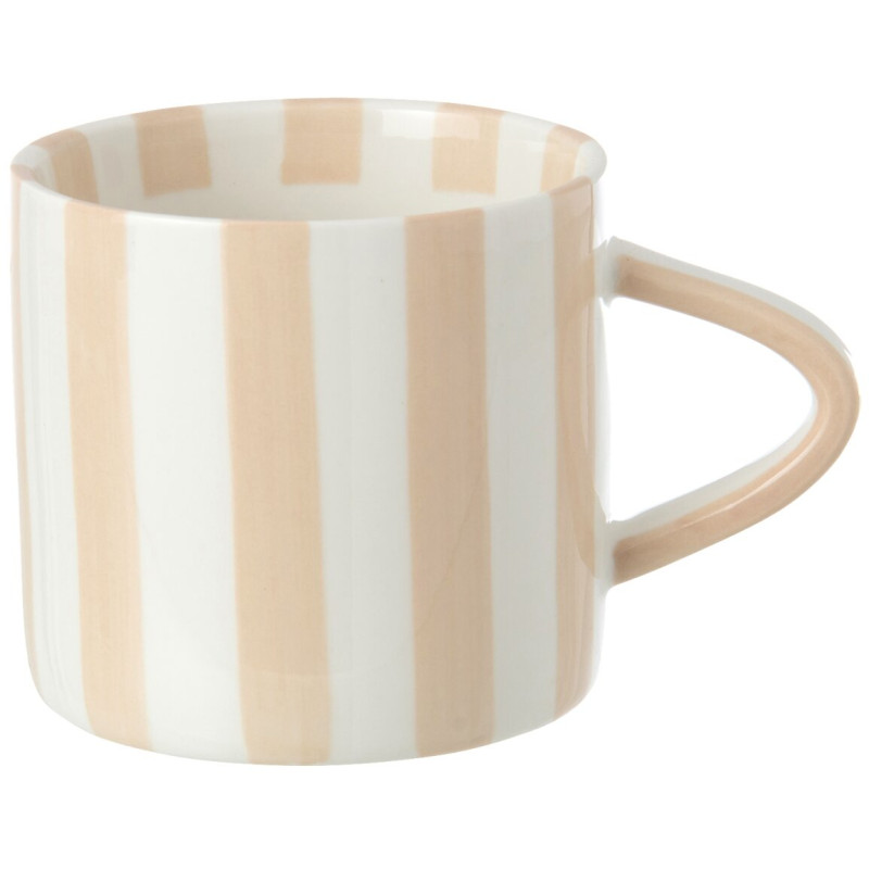 Mug en grès rayé beige et blanc 13,5x9,1x8,2 cm Nouweland J-Line - 1