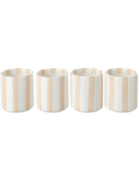 Lot de 4 tasses à café grès rayé beige 7x7x8 cm Nouweland J-Line - 1
