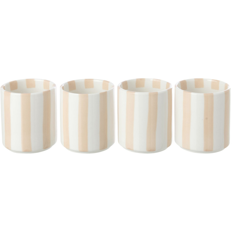 Lot de 4 tasses à café grès rayé beige 7x7x8 cm Nouweland J-Line - 1