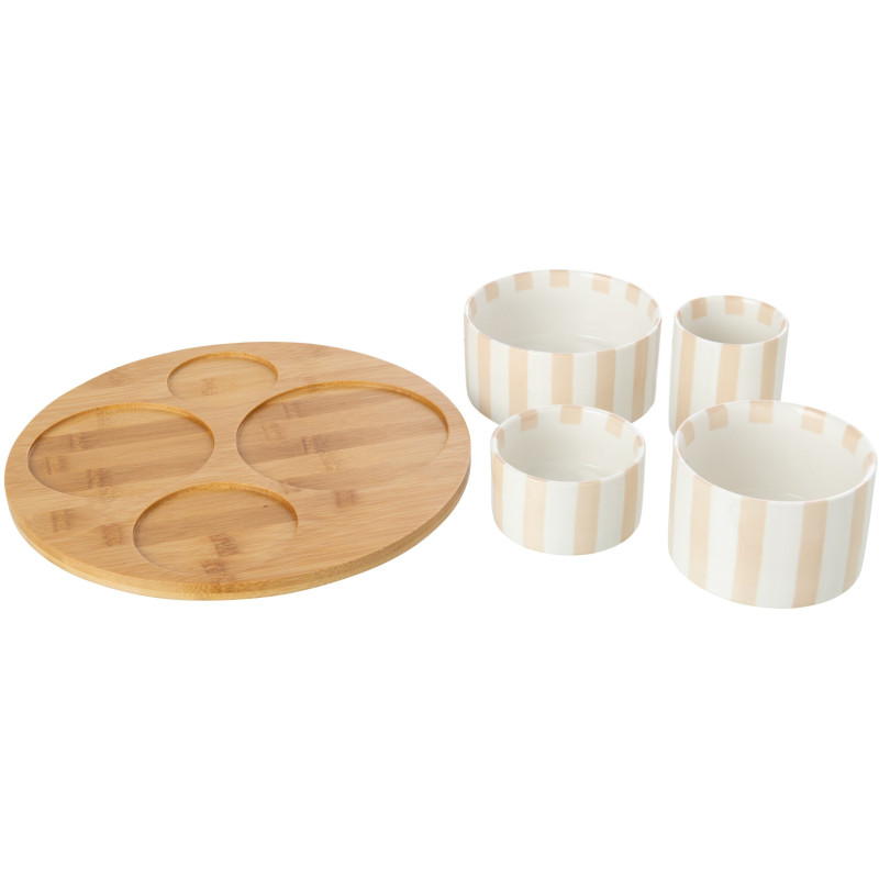 Plateau apéritif bambou 4 coupelles grès beige 11x11x7 cm Nouweland J-Line - 2