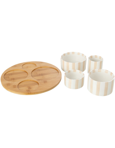 Plateau apéritif bambou 4 coupelles grès beige 11x11x7 cm Nouweland J-Line - 2