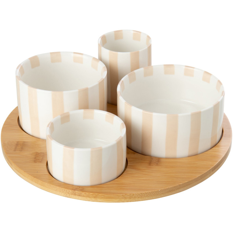Plateau apéritif bambou 4 coupelles grès beige 11x11x7 cm Nouweland J-Line - 1