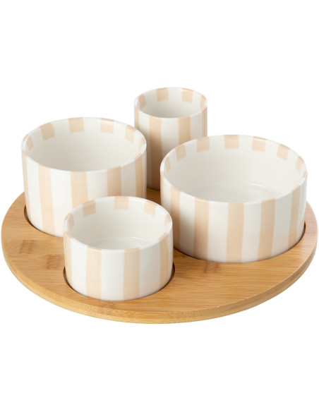 Plateau apéritif bambou 4 coupelles grès beige 11x11x7 cm Nouweland J-Line - 1