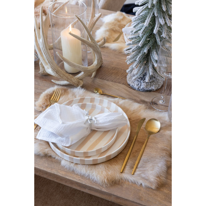 Assiette à dessert grès rayé beige 21 cm Nouweland J-Line - 2