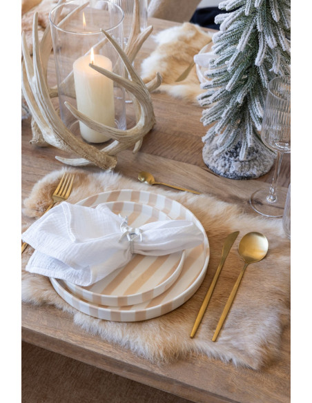 Assiette à dessert grès rayé beige 21 cm Nouweland J-Line - 2