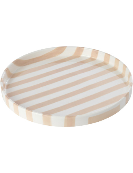 Assiette plate grès rayé beige et blanc 25,5 cm Nouweland J-Line - 1