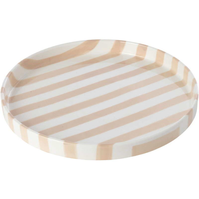 Assiette plate grès rayé beige et blanc 25,5 cm Nouweland J-Line - 1