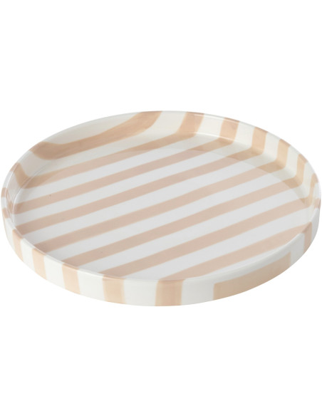 Assiette plate grès rayé beige et blanc 25,5 cm Nouweland J-Line - 1
