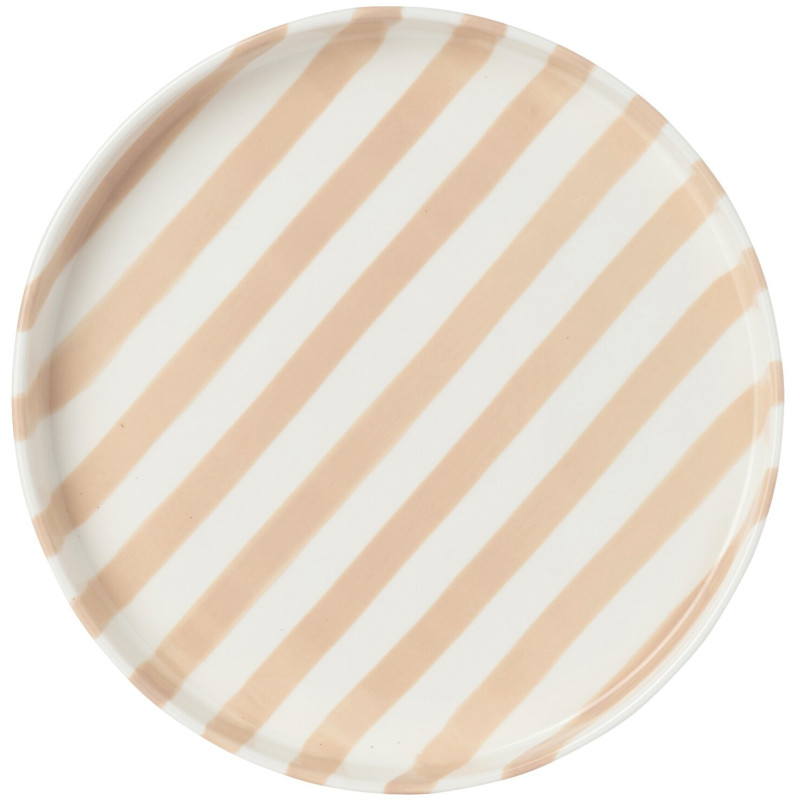 Assiette plate grès rayé beige et blanc 25,5 cm Nouweland J-Line - 3