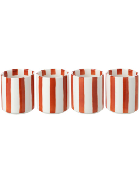 Lot de 4 tasses à café en grès rayé terracotta 7x7x8 cm Nouweland J-Line - 1