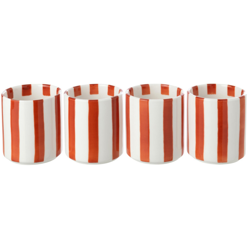 Lot de 4 tasses à café en grès rayé terracotta 7x7x8 cm Nouweland J-Line - 1