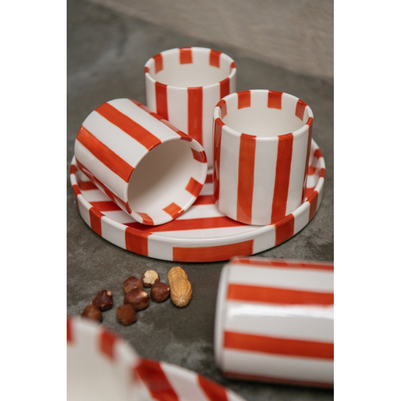 Lot de 4 tasses à café en grès rayé terracotta 7x7x8 cm Nouweland J-Line - 2
