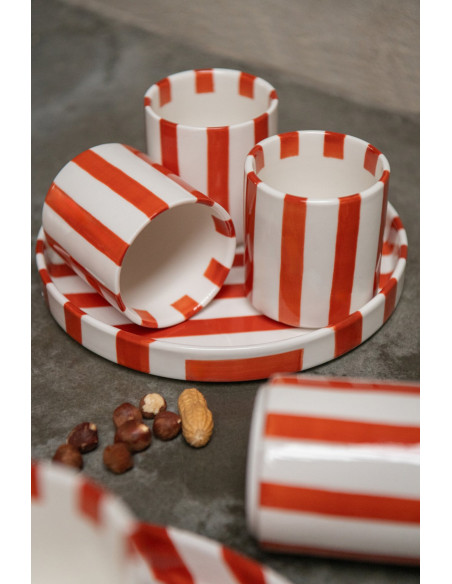 Lot de 4 tasses à café en grès rayé terracotta 7x7x8 cm Nouweland J-Line - 2