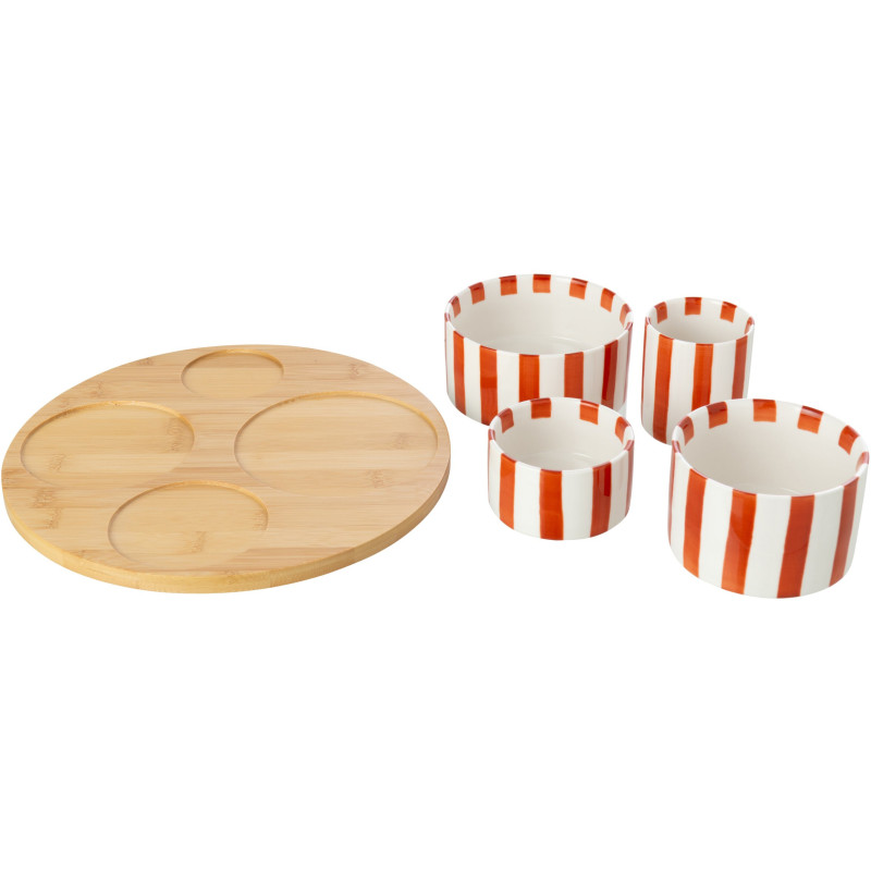 Service apéritif 4 coupelles grès terracotta plateau bambou Nouweland J-Line - 3