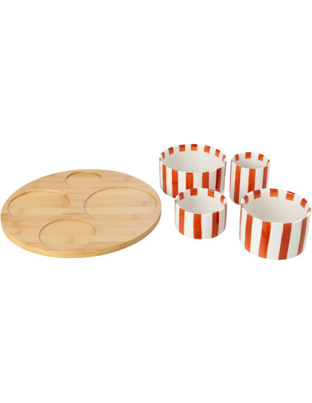 Service apéritif 4 coupelles grès terracotta plateau bambou Nouweland J-Line - 3