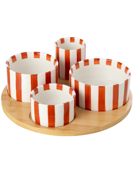 Service apéritif 4 coupelles grès terracotta plateau bambou Nouweland J-Line - 1