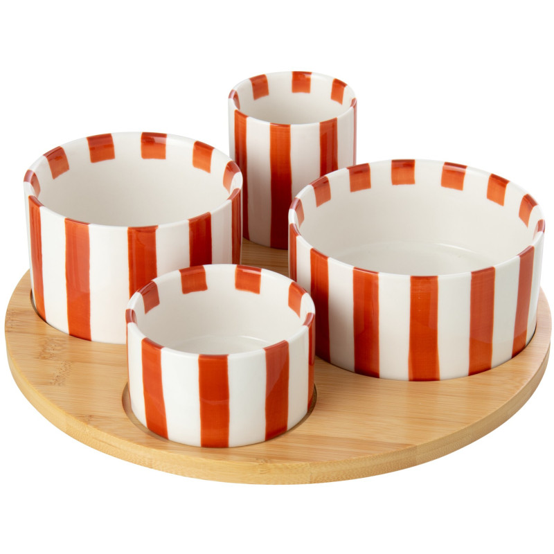 Service apéritif 4 coupelles grès terracotta plateau bambou Nouweland J-Line - 1