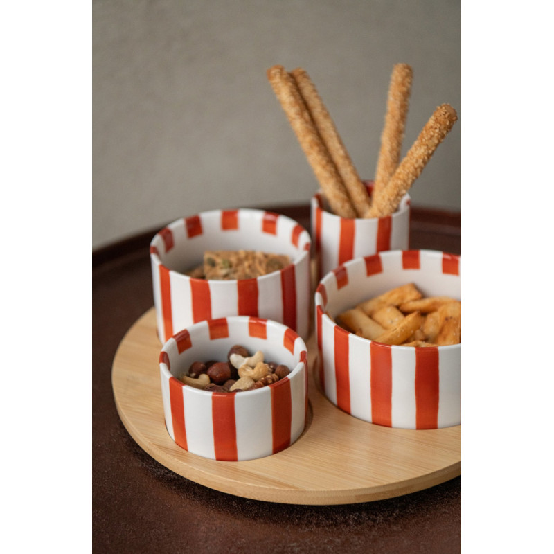 Service apéritif 4 coupelles grès terracotta plateau bambou Nouweland J-Line - 2