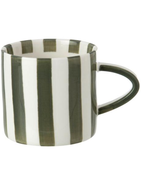 Mug en grès rayé vert olive et blanc 13,5x9,1x8,2 cm Nouweland J-Line - 1