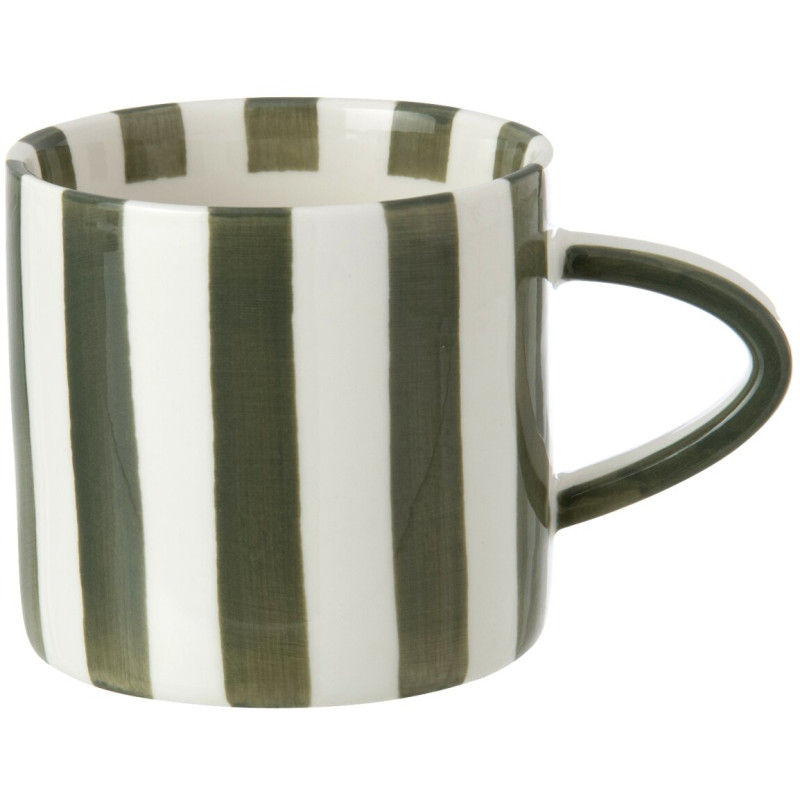 Mug en grès rayé vert olive et blanc 13,5x9,1x8,2 cm Nouweland J-Line - 1