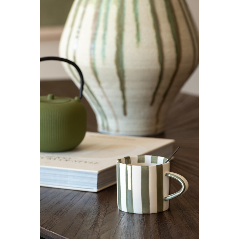 Mug en grès rayé vert olive et blanc 13,5x9,1x8,2 cm Nouweland J-Line - 2