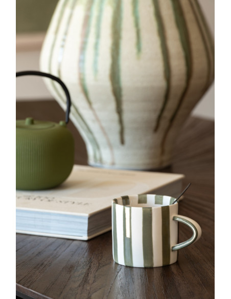 Mug en grès rayé vert olive et blanc 13,5x9,1x8,2 cm Nouweland J-Line - 2